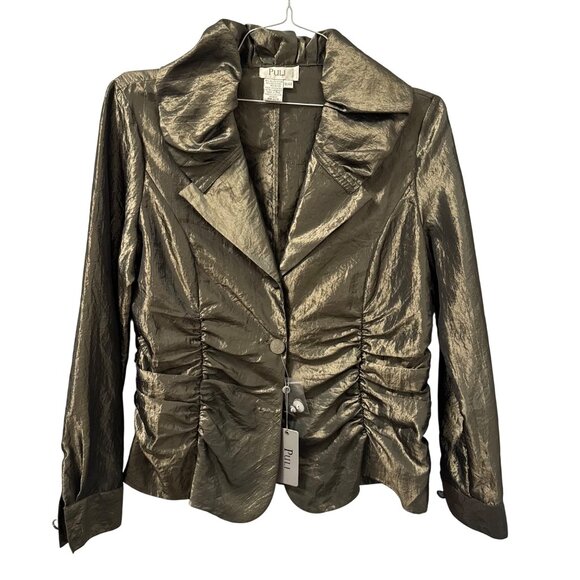 Puli Metallic  Ruched Jacket With Dramatic Collar Sz 14 lightweight NWT - Picture 8 of 11